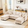 Modulares Sofa mit 2 Hockern, flexibler L- oder U-Form Aufbau, großes 6-Sitzer Chenille-Sofa mit 6 Kissen,Beige Bild 2
