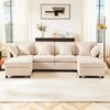 Modulares Sofa mit 2 Hockern, flexibler L- oder U-Form Aufbau, großes 6-Sitzer Chenille-Sofa mit 6 Kissen,Beige Bild 5
