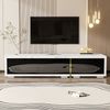 TV-Schrank ausziehbar 140–260 cm Schwarz Hochglanz mit Weiß Marmoroptik und goldfarbenen Akzenten Bild 5