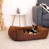 lionto Katzenkissen modernes Bett mit Plüsch-Innenfläche & meliertem Außenbezug, rutschfest, waschbar, 75x60 cm, braun Bild 2
