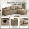 Sofa-Set, Modulares Sofa mit Chaiselongue und 2-Sitzer weicher Cordbezug 5 Kissen Taschen Getränkehalter hochdichter Schaumstoff DIY-Kombination, Cord, Beige Bild 4