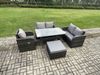 Fimous Rattan Garten Sofa Set Gartenmöbel Langer Rechteckiger Esstisch mit Sesseln Großer Fußhocker Dunkelgrau gemischt Bild 2