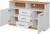 OTTO home Sideboard Ribe,130cm breit,80cm hoch,Oberplatte Holz massiv,6 Fächer, Oberplatte Eiche massiv,schwarze Metall Griffe Bild 3