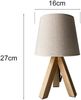 Tischlampe mit Dreibein aus Holz, Stoffschirm Creme Weiß, Höhe 27cm Bild 4