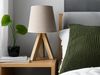 Tischlampe mit Dreibein aus Holz, Stoffschirm Creme Weiß, Höhe 27cm Bild 5