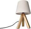 Tischlampe mit Dreibein aus Holz, Stoffschirm Creme Weiß, Höhe 27cm Bild 2