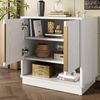 Moderner Schuhschrank Weiß mit 2 Türen und offenem Fach – Platzsparender Flurschrank mit Holzoptik und goldfarbenen Griffen – Schuhregal für Eingangsbereich, Flur oder Schlafzimmer (60×40×61 cm) Bild 5