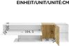 oderne TV-Kommode in Hochglanz Weiß mit Holzoptik und Glasregalen 180×38×48cm,Weiß + Holz,modernes Design, viel Stauraum Bild 4
