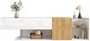 oderne TV-Kommode in Hochglanz Weiß mit Holzoptik und Glasregalen 180×38×48cm,Weiß + Holz,modernes Design, viel Stauraum Bild 5