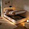 PXloue Funktionsbett Polsterbett Geeignet für kleine Wohnungen, Hydraulisches Einzelbett, mit LED-Leisten, Samtbezug, 90x200 cm Bild 5