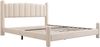 Merax Doppelbett, Polsterbett 160*200cm mit Lattenrost und Kopfteil, Stilvolles fächerförmiges Kopfteil, Zylindrische Stützbeine,Samt, Beige Bild 3