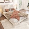Merax Doppelbett, Polsterbett 160*200cm mit Lattenrost und Kopfteil, Stilvolles fächerförmiges Kopfteil, Zylindrische Stützbeine,Samt, Beige Bild 2