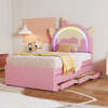 Kinderbett 90×200 cm mit Ausziehbett und Schubladen, Einhorn-Design, Rosa, ohne Matratze Bild 5