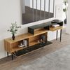 TV-Schrank 110 x 39 x 45 cm aus MDF in Natural Wood mit Marmor-Optik, Eisenbeine Bild 2