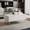 Merax Moderner weißer Couchtisch mit goldenen Akzenten, 2 Schubladen, vertikales Streifendesign, 100*50*40cm, Wohnzimmer Couchtisch, Sofa Kurzschrank Bild 2