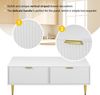 Merax Moderner weißer Couchtisch mit goldenen Akzenten, 2 Schubladen, vertikales Streifendesign, 100*50*40cm, Wohnzimmer Couchtisch, Sofa Kurzschrank Bild 5