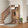 Merax Garderobenschrank Garderobenset, 2-in-1 Garderobenständer (1-St, mit Schuhschrank,5 Haken, 2 Türen, 6 offenen Fächern) Flurmöbel, Flurgarderobe, 80×185×30 cm Bild 2