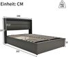Polsterbett 160x200 cm mit Matratze, hydraulischem Bettkasten und LED-Kopfteil, PU in Grau Bild 5