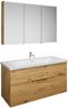 Burgbad EQIO Waschtisch Set mit Spiegelschrank 123 cm breit, Braun, Waschbecken Keramik Weiß, 3-türig Anschlag links Bild 2