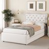 Bett Polsterbett 90x200 cm in Hellbeige mit Stauraum und verstellbarem Nachttisch,Hellbeige Bild 2