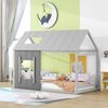 Kinderbett 90x200 cm in Hausform, Montessori Bett mit Dach und Fenster,offenes Design zum Dekorieren, Grau Bild 4