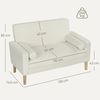 Sofa H 82 x T 130 x B 74.5 cm, 2‑Sitzer mit samtartigem Polyesterbezug, Cremeweiß Bild 3