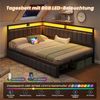 MSMASK Polsterbett Schlafsofa mit 2 Schubladen und USB-Ladestation, Betten mit LED-Beleuchtung & Lattenrost aus Metall, ohne Matratze Bild 4