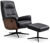 KAWOLA Relaxsessel SILVA Drehsessel Leder schwarz mit Hocker 109 x 85 x 78 cm Bild 3