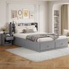 Merax Doppelbett, Massivholz-Kombi-Bett 140*200cm, Kopfteil mit eingebautem Staufach, mit Schubladen, mit Nachttisch, mit Stauraum-Langschrank, mit Sofabank, Stauraumbett Tatamibett, Grau Bild 5