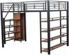 Hochbett 140x200 cm – Metalllgestell mit Stauraumtreppe, hoher Rausfallschutz und kleinem Kleiderschrank, schwarz Bild 4