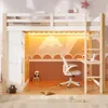 Hochbett mit RGB LED-Streifen, Schreibtisch, Lattenrost, Kleiderschrank, Trittleiter, Regal und Rausfallschutz, 140x200 cm, Kinderbett, Kiefer Bild 2