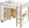 Hochbett mit RGB LED-Streifen, Schreibtisch, Lattenrost, Kleiderschrank, Trittleiter, Regal und Rausfallschutz, 140x200 cm, Kinderbett, Kiefer Bild 5