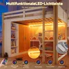 Hochbett mit RGB LED-Streifen, Schreibtisch, Lattenrost, Kleiderschrank, Trittleiter, Regal und Rausfallschutz, 140x200 cm, Kinderbett, Kiefer Bild 3