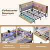 Merax Doppelbett, Polsterbett, Daybett, Schlafsofa, 140x200cm, mit LED-Beleuchtung, USB&Typec-Ladestation, Tagesbett, Jugendbett mit 2 Schubladen und Lattenrost aus Metall, Kopfteil mit Stauraum, naturfarbe Bild 3