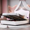 Weiß Rosa Prinzessinnen Bett 140x200 cm Mit Hydraulischem Stauraum Und LED Beleuchtung Kinderbett Mit Krone Muschel Design Märchenbett Mit RGB Licht Bild 3