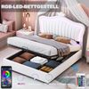 Weiß Rosa Prinzessinnen Bett 140x200 cm Mit Hydraulischem Stauraum Und LED Beleuchtung Kinderbett Mit Krone Muschel Design Märchenbett Mit RGB Licht Bild 5