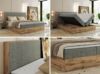 Doppelbett, Boxspringbett mit Bettkästen, Multipocket-Matratze und Topper, Set mit Kopfteil, Eiche Wotan Holzrahmen - WOOD CLASSIC - 160 x 200 cm - Grau Struktur - H4 Bild 2