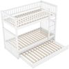 Etagenbett 90×200 cm mit Ausziehbett, Treppe und hohem Rausfallschutz, Weiß, ohne Matratze Bild 4