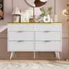 Bett 120x40x76 cm mit Glasfront und 6 Schubladen – elegantes Sideboard in Weiß Bild 3
