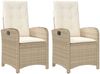 vidaXL Gartensessel mit Kissen 2 Stk. Verstellbar Beige Poly Rattan 365172 Bild 2