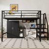 Hochbett, 140*200cm , Kleiderschrank, Regale, Ablageleiter, Schreibtisch, ohne Matratze, Schwarz Bild 5