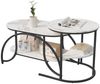 PXloue Couchtisch rund Beistelltisch Satztische 2er Set, 2 in 1 Mit Marmormuster Tischplatte, 80 x 46 x 45 cm/52x51 cm Bild 2