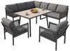 KLAM HOME Gartenlounge-Set Halbmond-Gartenlounge-Set 8 Personen, Eisengestell, graue Polster, (Outdoor Sofa Set mit Holzimitat-Glastisch & 2 geflochtenen Sesseln), Gartenmöbel-Set L-Form wetterfest für Garten, Terrasse & Balkon Bild 2