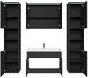 Badplaats Badmöbel Komplettset Paso XL LED 80 x 40 cm Schwarz Hochglanz - Badezimmermöbel mit Waschbecken, Spiegelschrank und 2 Badezimmerschränke Bild 4