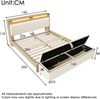 Merax Doppelbett Holzbett 160×200cm mit Bettbank, LED-Beleuchtung und Beigefarbener Cordpolster-Rückenlehne, Inklusive Bettbank mit Stauraum, Heller Eiche(Ohne Matratze) Bild 4