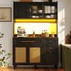 Sideboard B 120 x T 45 x H 195,5 cm, Schiebetür PE-Rattan, LED-App-Steuerung, 3 Schubladen, schwarz Bild 2
