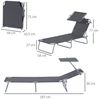 Outsunny Gartenliege Strandliege klappbar mit Sonnenschutz, Gartensitzgruppe, 1 St, Sonnenliege, Grau 187 x 58 x 36 cm Bild 2