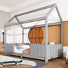 Bett 90x200 cm im Haus-Design mit Dach und Rausfallschutz – Kiefernholz, grau Bild 3
