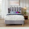 Polsterbett 90×200 cm aus Leinen-Stoff mit USB-Anschluss und Matratze, grau Bild 2