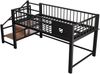 Niedriges Hochbett für Kinder (90 x 200 cm), mit Aufbewahrungsleiter, stabilem Metallrahmen, geeignet für Kinder und Jugendliche, weiß. Bild 5